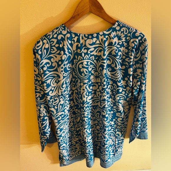 Free People Women's Bella Printed Tunic Blouse Long Sleeve Light Blue Size XL - Picture 9 of 16